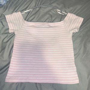 Small Pink striped off shoulder shirt (forever 21)